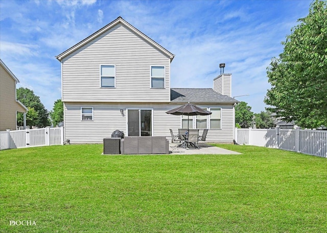 2006 Westmore Grove Dr, Plainfield, IL 60586 - rear view of property featuring a gate, a chimney, a fenced backyard, and a patio