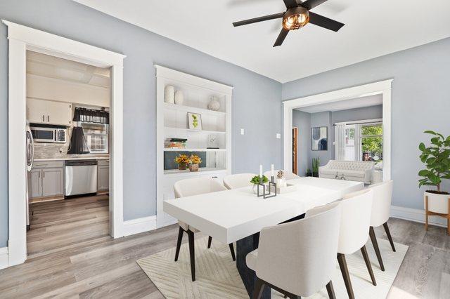 434 4th Ave, Joliet, IL 60433 - dining room featuring light wood-style flooring and a ceiling fan