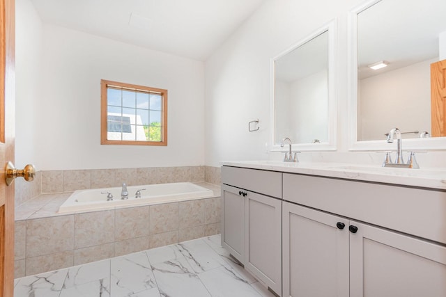 313 W Burlington Dr, Maple Park, IL 60151 - full bathroom with marble finish floors, double vanity, and a garden tub