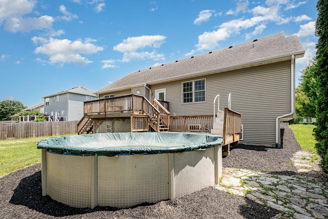 313 W Burlington Dr, Maple Park, IL 60151 - back of property featuring stairway, a deck, and a covered pool