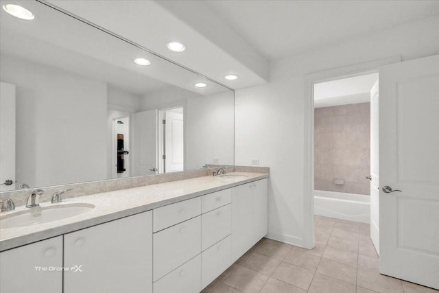 3550 E Ari Dr, Glenview, IL 60025 - full bathroom with recessed lighting, tile patterned flooring, and double vanity