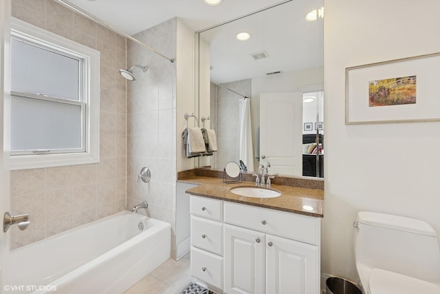 1000 S Madison Ave, La Grange, IL 60525 - bathroom with vanity, shower / bath combination with curtain, tile patterned floors, and recessed lighting
