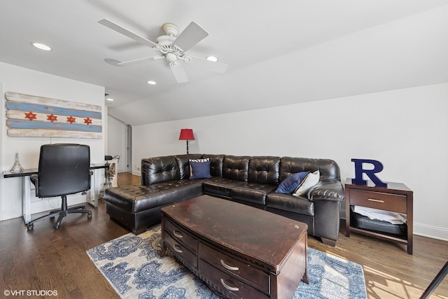 1000 S Madison Ave, La Grange, IL 60525 - living area with wood finished floors, lofted ceiling, ceiling fan, and recessed lighting