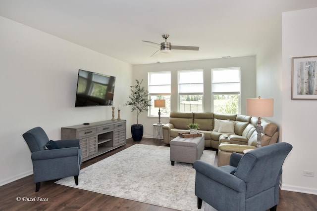 2351 Cannon Dr, Pingree Grove, IL 60140 - living room with ceiling fan and dark wood finished floors