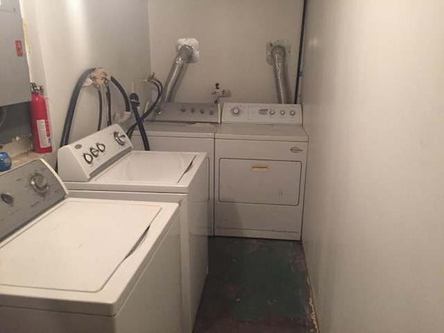 laundry room featuring washing machine and clothes dryer and electric panel