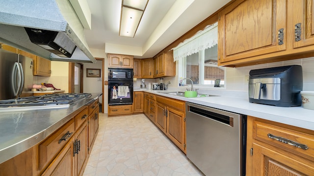 10245 W Penn Cor, Polo, IL 61064 - kitchen featuring black appliances, brown cabinets, tasteful backsplash, light tile patterned floors, and light countertops