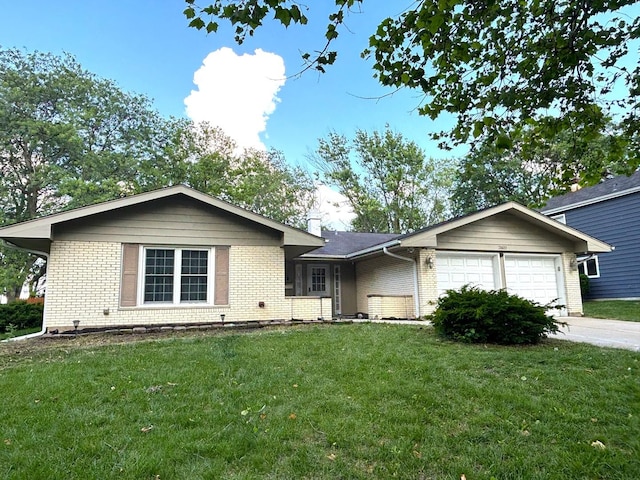 2S561 Ashley Dr, Glen Ellyn, IL 60137 - ranch-style house featuring a garage, brick siding, a front yard, a chimney, and concrete driveway