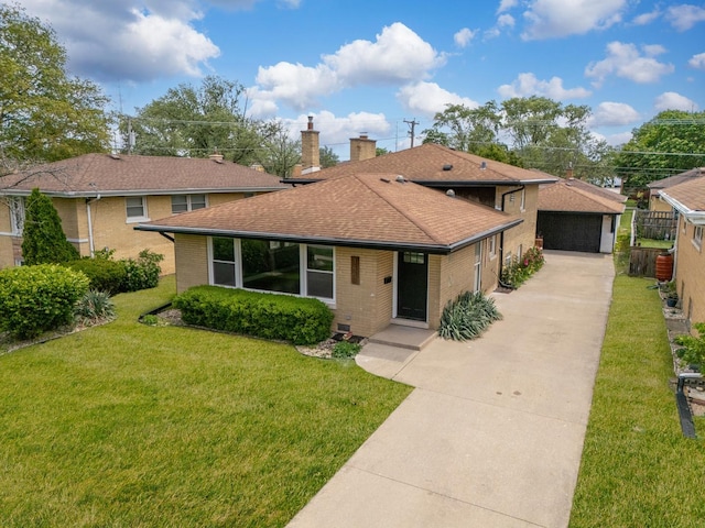 1441 Forest Rd, La Grange Park, IL 60526 - view of front of home with brick siding, roof with shingles, a garage, a front yard, and a chimney