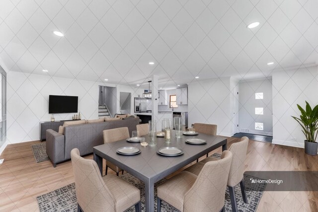 1441 Forest Rd, La Grange Park, IL 60526 - dining area with recessed lighting, stairs, and light tile patterned floors