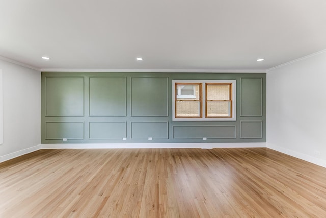 1441 Forest Rd, La Grange Park, IL 60526 - unfurnished room with a decorative wall, ornamental molding, light wood-type flooring, and recessed lighting