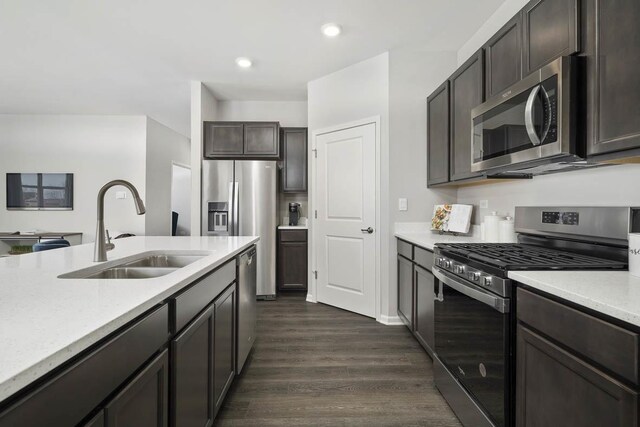 2621 Harnish Dr, Algonquin, IL 60102 - kitchen featuring appliances with stainless steel finishes, dark wood-type flooring, recessed lighting, and dark brown cabinetry