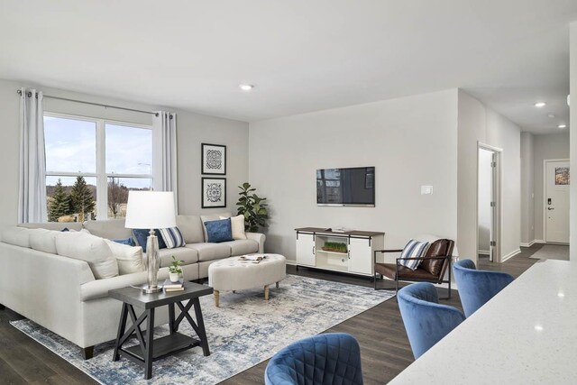 2621 Harnish Dr, Algonquin, IL 60102 - living room with dark wood-style floors and recessed lighting