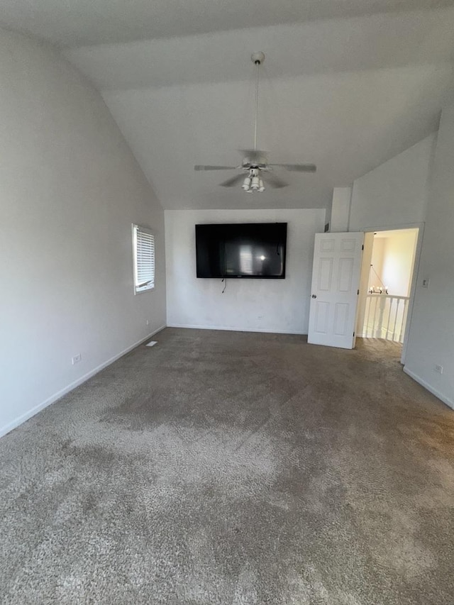 4550 Columbine Ln, Matteson, IL 60443 - unfurnished living room with lofted ceiling, ceiling fan, and carpet