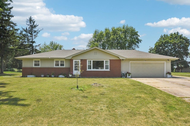 1745 Lyndale Rd, Aurora, IL 60506 - ranch-style home with a garage, driveway, brick siding, and a front yard