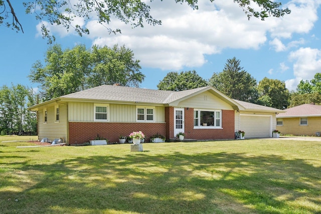 1745 Lyndale Rd, Aurora, IL 60506 - ranch-style home with brick siding, a garage, and a front lawn