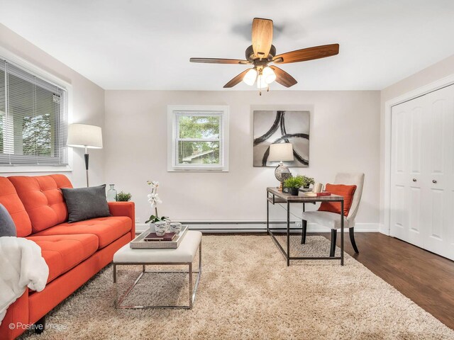 18731 John Ave, Country Club Hills, IL 60478 - living room with wood finished floors, ceiling fan, and a baseboard radiator