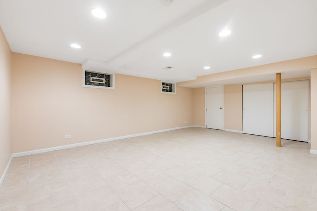 3528 Riverside Dr, Wilmette, IL 60091 - finished basement with recessed lighting and light tile patterned flooring