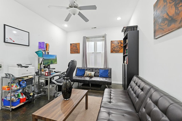 4105 S Drexel Blvd Unit 1N, Chicago, IL 60653 - home office with ceiling fan, recessed lighting, and wood finished floors