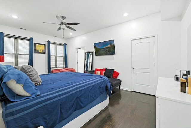 4105 S Drexel Blvd Unit 1N, Chicago, IL 60653 - bedroom with dark wood-type flooring, recessed lighting, and ceiling fan