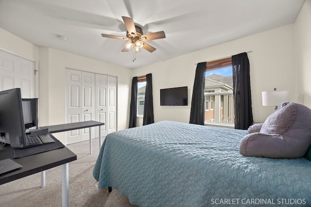 854 Preston Ln, Oswego, IL 60543 - bedroom featuring carpet floors, a closet, and ceiling fan
