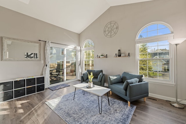5462 Ridge Xing, Hanover Park, IL 60133 - living room featuring high vaulted ceiling and wood finished floors