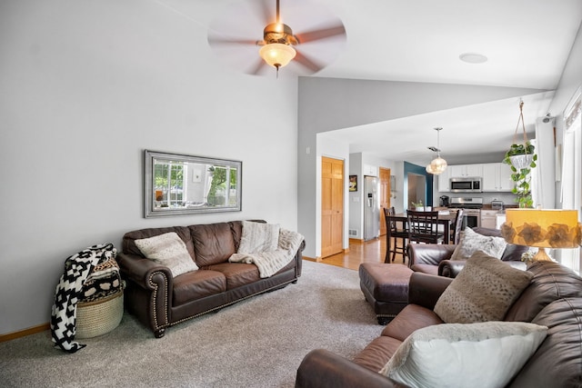 2551 Fallbrook Dr, Hampshire, IL 60140 - living area with ceiling fan and high vaulted ceiling
