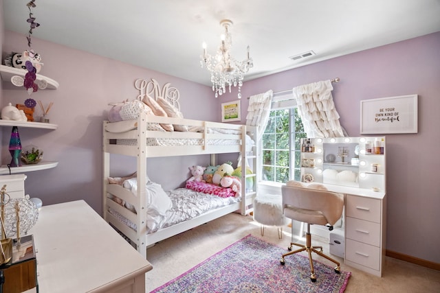 2551 Fallbrook Dr, Hampshire, IL 60140 - carpeted bedroom with a chandelier and an office area