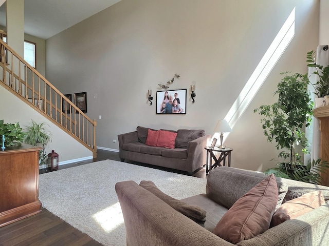 17207 Arrow Head Dr, Lockport, IL 60441 - living room with stairs and dark wood-style floors