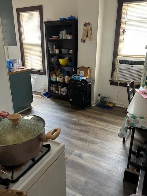 2431 W Thomas St, Chicago, IL 60622 - living room with healthy amount of natural light, wood finished floors, and cooling unit