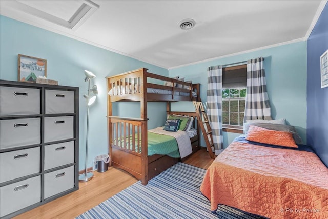 335 Arlington Rd, Itasca, IL 60143 - bedroom with attic access, wood finished floors, and ornamental molding