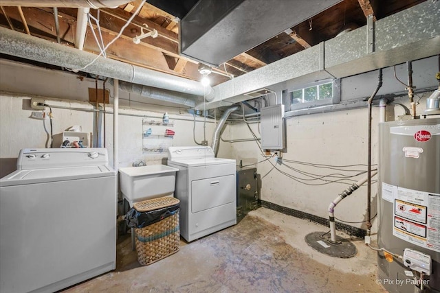 335 Arlington Rd, Itasca, IL 60143 - basement with water heater, washing machine and dryer, and electric panel