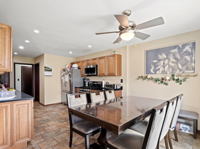 17240 Arrow Head Dr Unit 17240, Lockport, IL 60441 - dining area featuring a ceiling fan, recessed lighting, and stone finish flooring