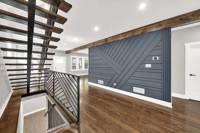 5414 W Haddon Ave, Chicago, IL 60651 - staircase featuring wood finished floors, recessed lighting, and beam ceiling