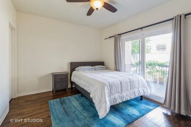 1302 N Bosworth Ave Unit 1, Chicago, IL 60642 - bedroom featuring wood finished floors, access to outside, and a ceiling fan
