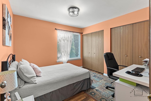 1691 Spaulding Rd, Bartlett, IL 60103 - bedroom featuring multiple closets, wood finished floors, and a desk