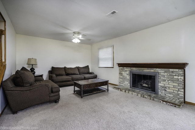 101 Croftwood Ct, Rolling Meadows, IL 60008 - carpeted living area featuring ceiling fan and a fireplace