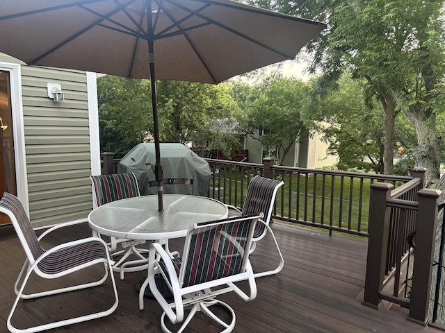101 Croftwood Ct, Rolling Meadows, IL 60008 - wooden terrace with outdoor dining area and a grill