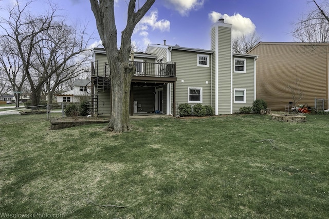 101 Croftwood Ct, Rolling Meadows, IL 60008 - rear view of property with a wooden deck, a chimney, and stairway