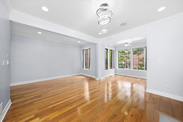1363 E 64th St Unit 1, Chicago, IL 60637 - unfurnished living room featuring wood finished floors, crown molding, and recessed lighting