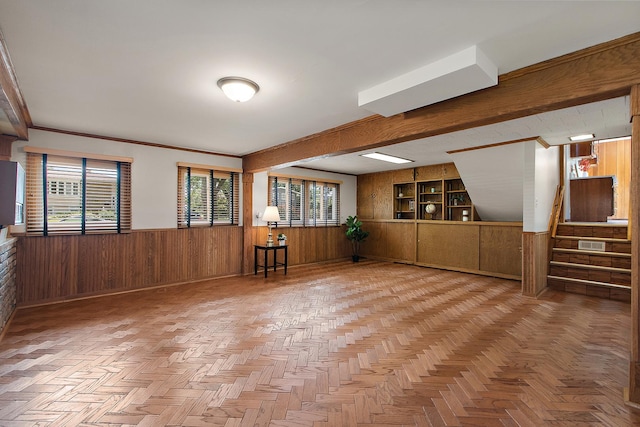 5754 150th St, Oak Forest, IL 60452 - empty room with wooden walls, a wainscoted wall, and stairway