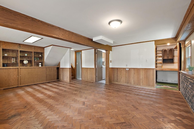 5754 150th St, Oak Forest, IL 60452 - empty room featuring wood walls, wainscoting, and stairway