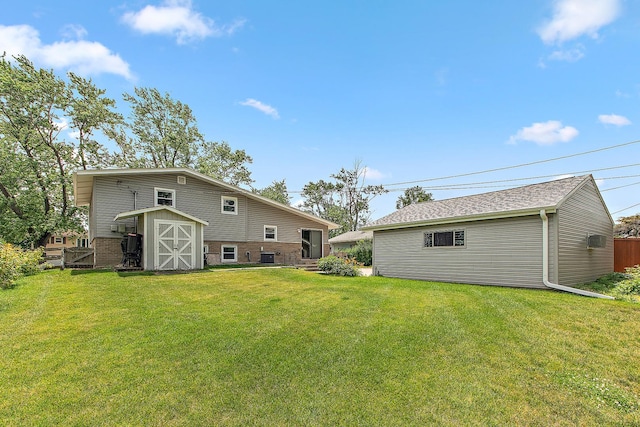 5754 150th St, Oak Forest, IL 60452 - rear view of property with a lawn, a storage shed, and brick siding