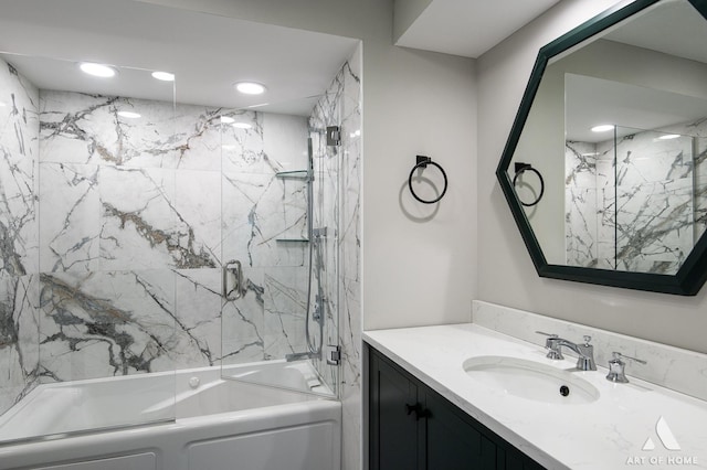 113 Oak Ridge Dr E, Burr Ridge, IL 60527 - full bathroom with shower / bath combination with glass door, vanity, and recessed lighting