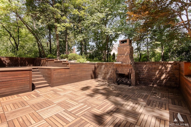 113 Oak Ridge Dr E, Burr Ridge, IL 60527 - wooden deck with an outdoor brick fireplace
