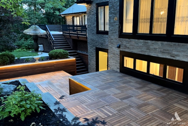 113 Oak Ridge Dr E, Burr Ridge, IL 60527 - view of patio with a fireplace, stairs, and a deck