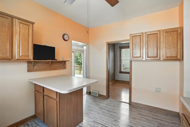 13425 S S Ave M, Chicago, IL 60633 - kitchen with a peninsula, a ceiling fan, light countertops, and light wood-style floors
