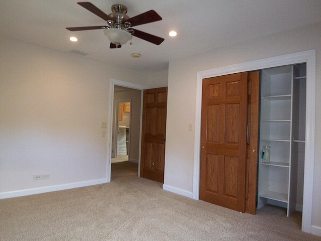 623 Willow Ln, Elk Grove Village, IL 60007 - unfurnished bedroom with light carpet, a closet, recessed lighting, and ceiling fan