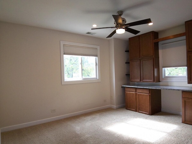 623 Willow Ln, Elk Grove Village, IL 60007 - unfurnished office with healthy amount of natural light, a ceiling fan, light carpet, and recessed lighting