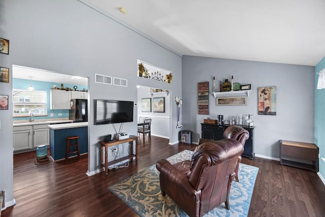 4513 W Jonquil Ln, Monee, IL 60449 - living area featuring vaulted ceiling and dark wood-style floors