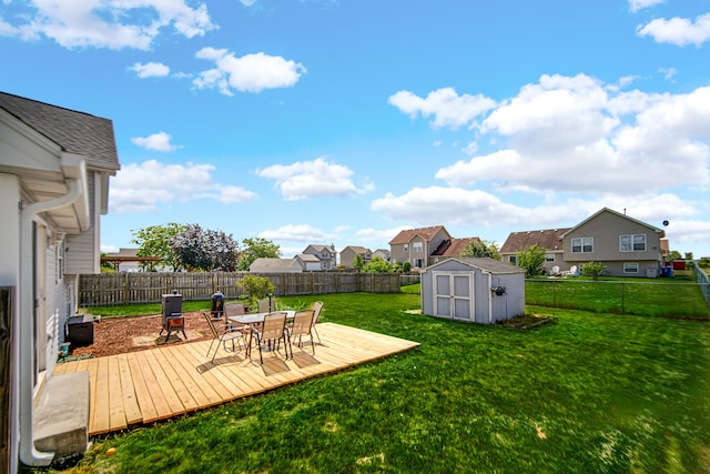 4513 W Jonquil Ln, Monee, IL 60449 - fenced backyard with a storage shed, a deck, a residential view, and outdoor dining space